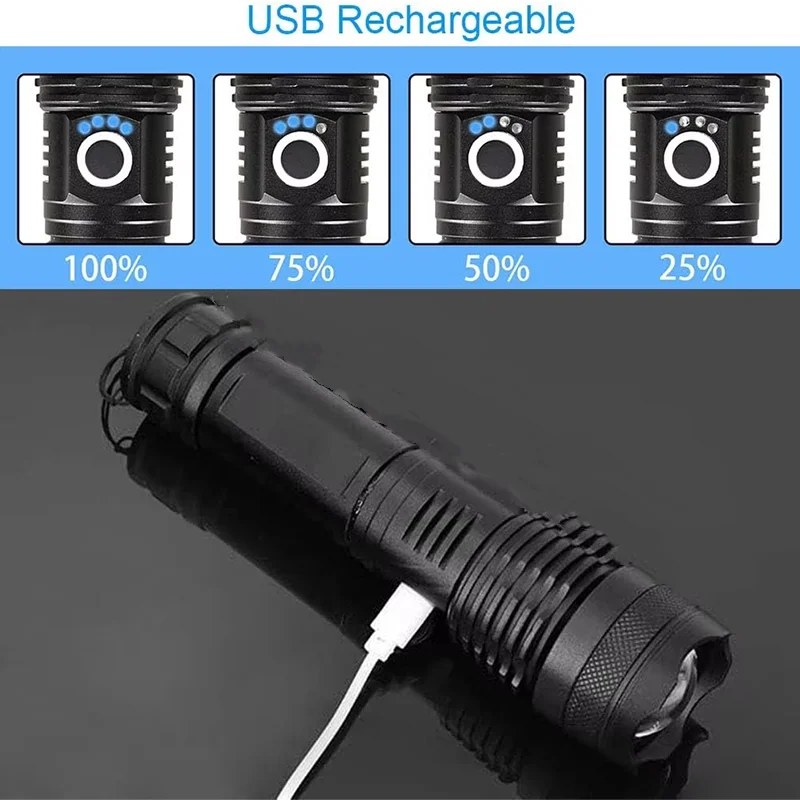 Ultrahochleistungs-wiederaufladbare taktische LED-Taschenlampe, Teleskop-Zoom-Taschenlampe aus Aluminiumlegierung für Outdoor-Camping und Angeln
