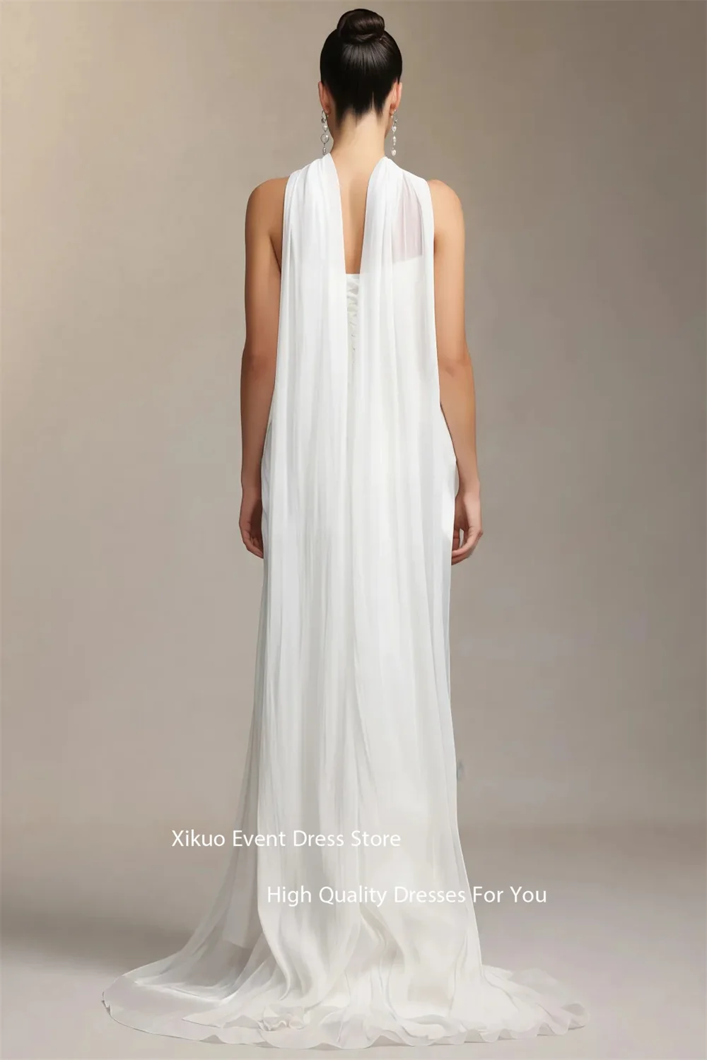 Xikuo Ribbons Side Slit Wedding Dresses Ruched Chiffon Pleated 2025 Bridal Gown Summer Sleeveless Vestidos De Novia Customized