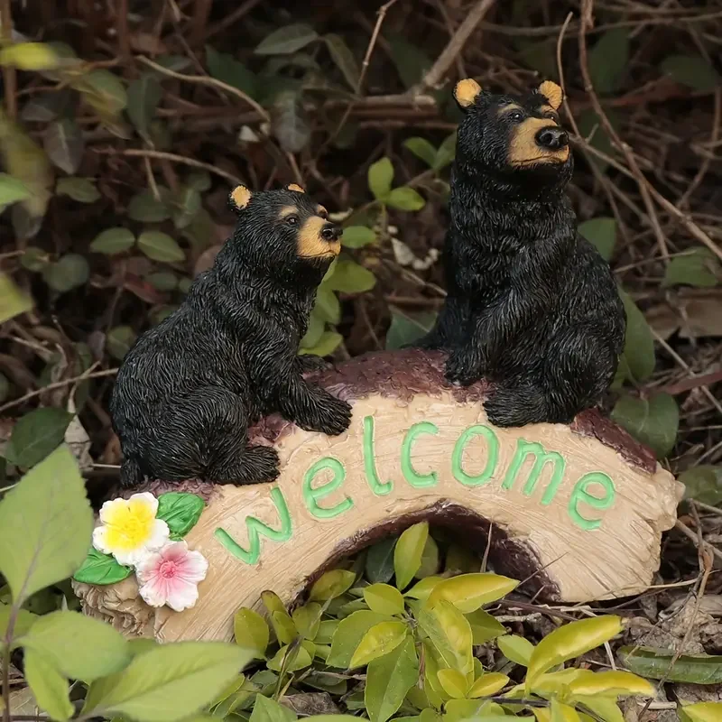 

Mother Bear and Cubs Resin Figurine Hand Painted Black Indoor/Outdoor Decor