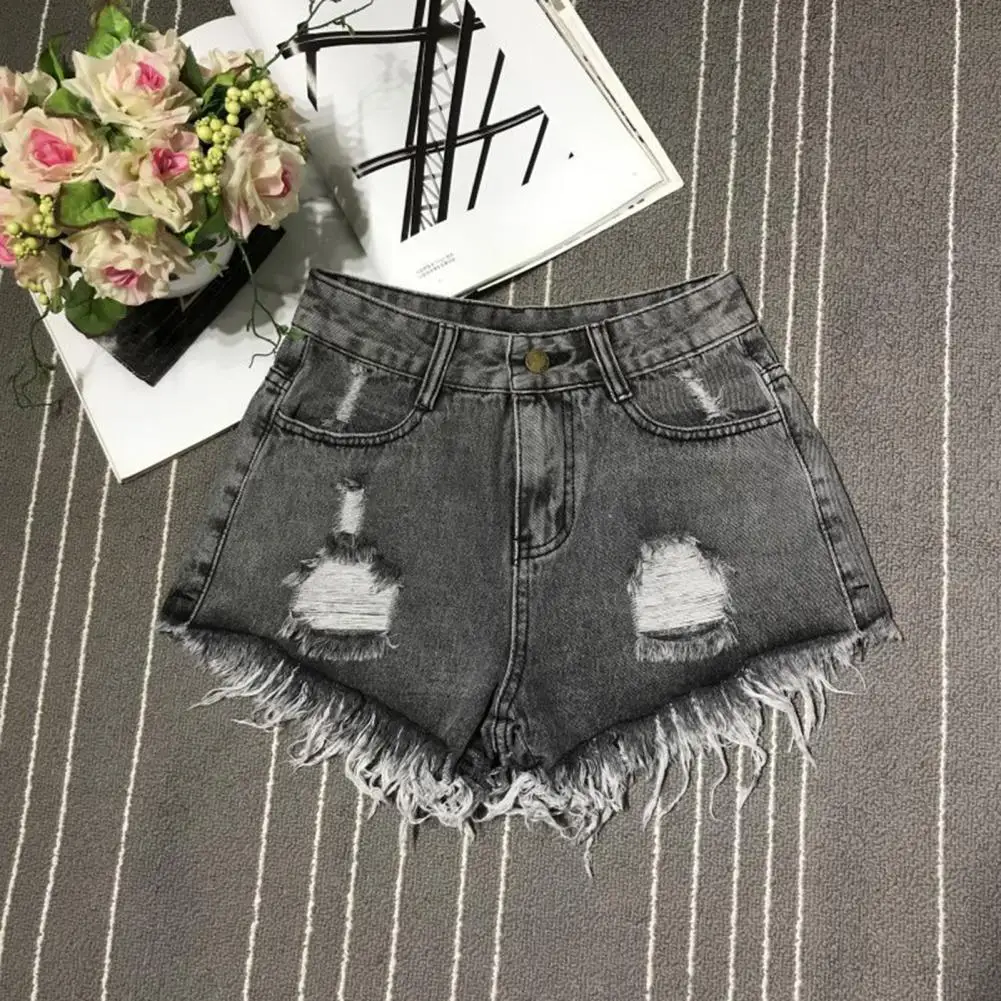 Women Shorts High Waisted Cut Off Denim Shorts Ripped Distressed Frayed Hem Jeans Shorts Lady Summer Stretchy Hot Short Pants
