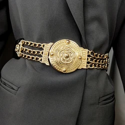 Flower Gold Chain Belt Woman Dress Elastic Coat Corset Belts For Women High Quality Wide Stretch Cummerbunds Long Waistband