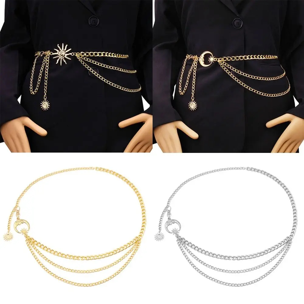 

Gold Silver Punk Waist Chain Ladies Vintage Metal Sun Moon Star Waistbands Hip Hop Womans Chain Belt