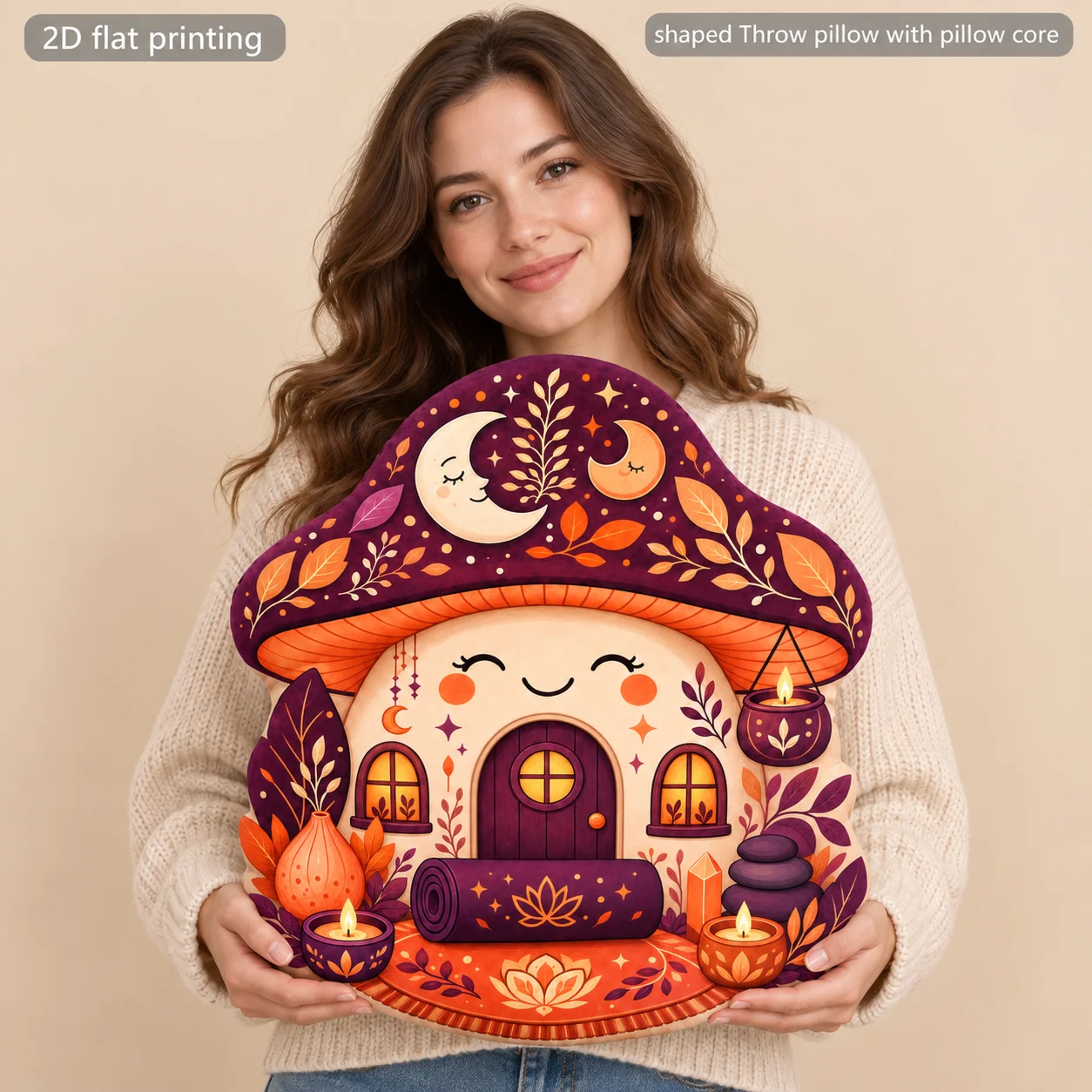 Mushroom Cottage Squirrel Shaped Throw Pillow with Pillow Core Polyester Two Sided Print Decorative Cushion Sofa Bedroom Gift