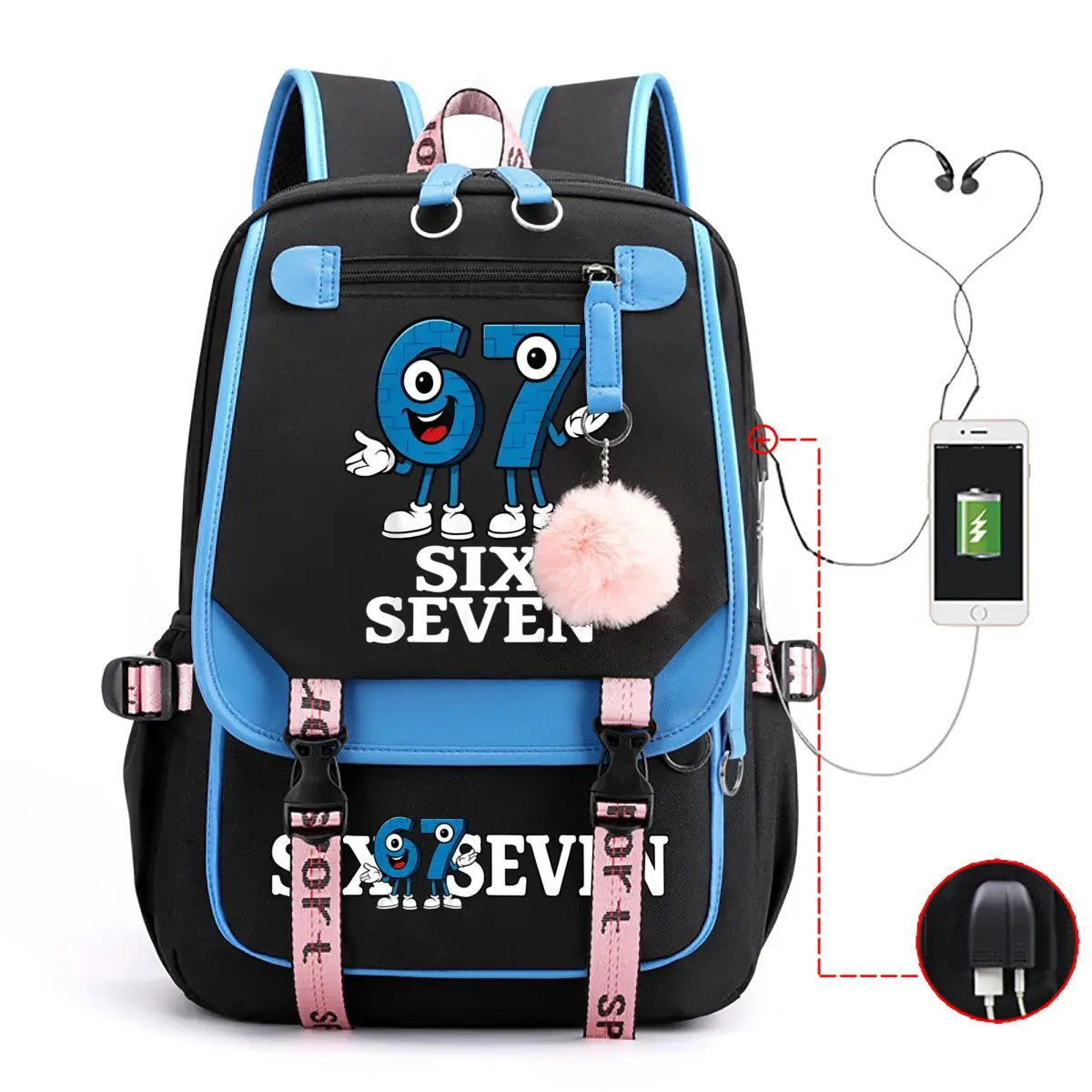 

Рюкзаки Fun Six Seven с мультяшными персонажами, модные школьные сумки для учащихся, девочек и мальчиков, с USB-портом, для ноутбука, для путешествий, подростковые рюкзаки