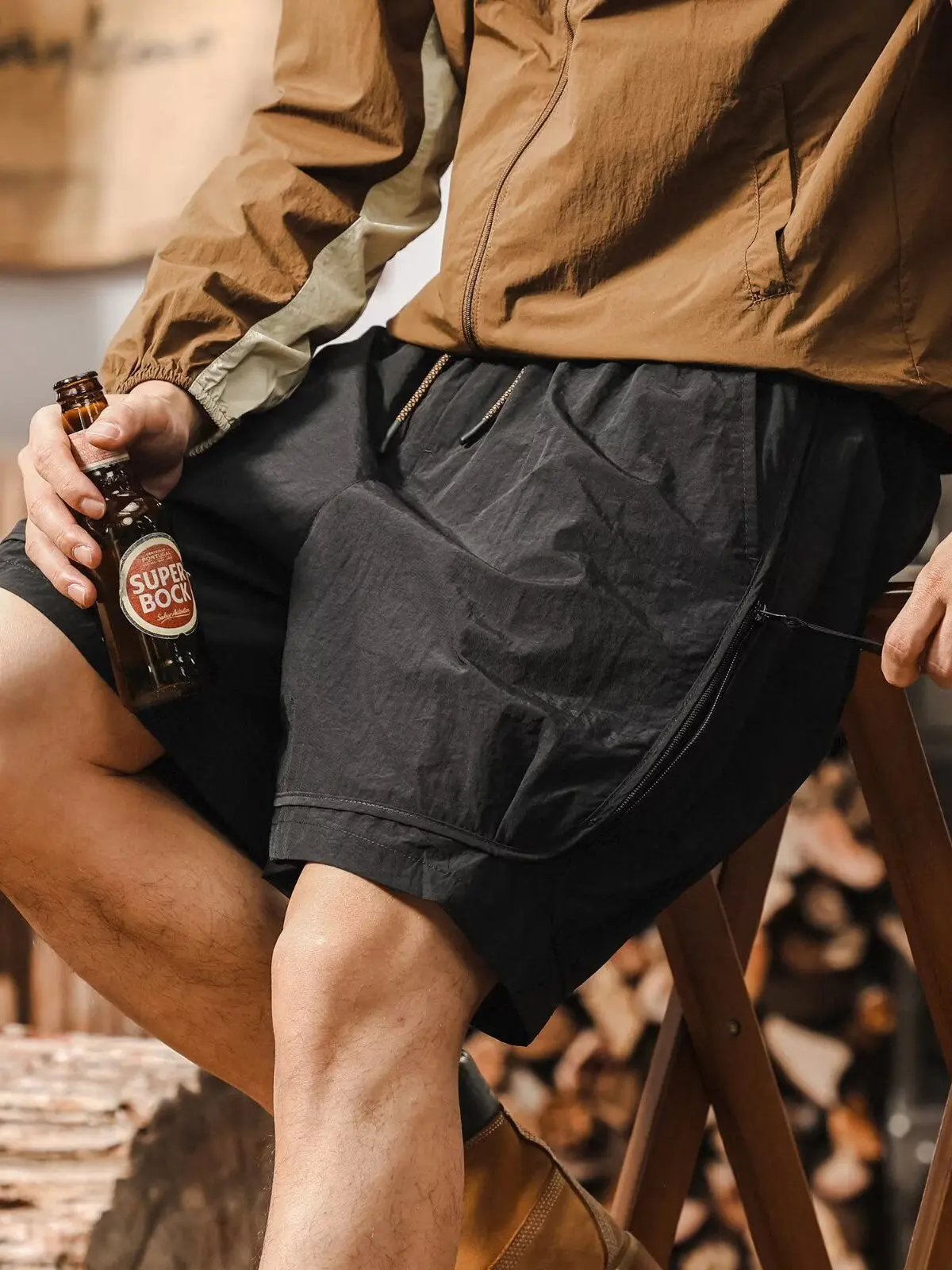 Outdoor Workwear Short Pants Men's Summer Loose Fit Thin Ice Silk Five-Point Pants Elastic Waist Zipper Pocket Casual Shorts