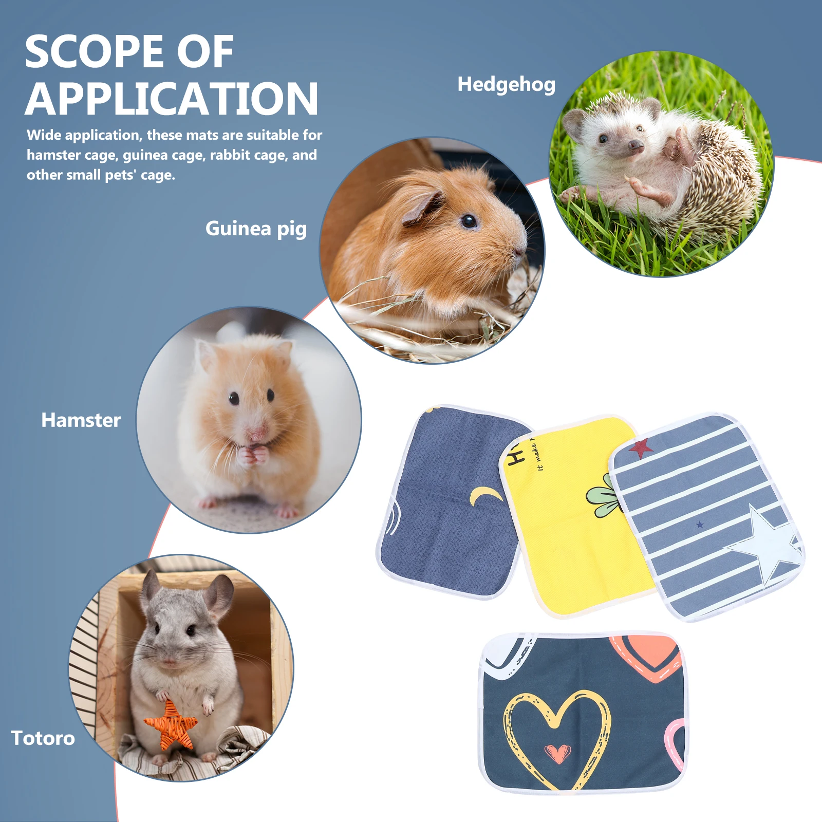 

4 Pcs Waterproof Reusable Cage Liner 35x45CM Guinea Pig Pee Pad Hamster Bedding Absorbent Non Fading Easy Wash Small Pets
