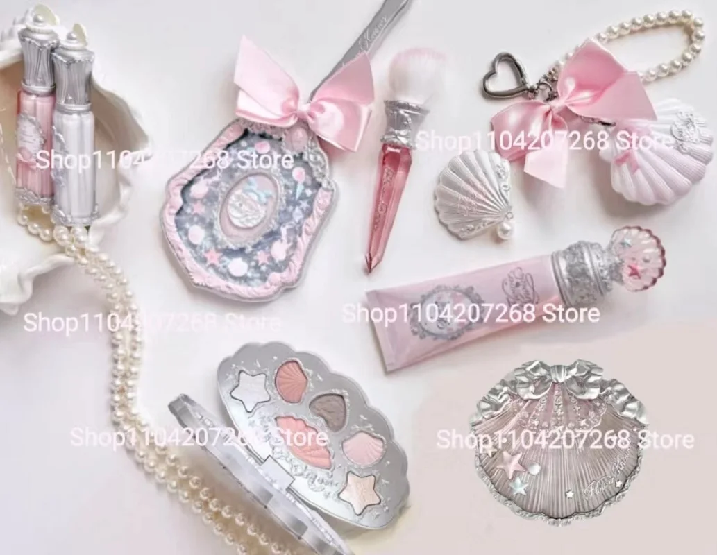 Flower Knows Shell Pearl Series Set per trucco Ombretto Cipria pressata Fard Lucidalabbra Base per trucco Specchio portatile 10 /11/13 pezzi