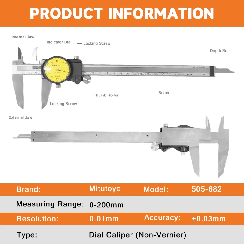 

Mitutoyo Watch Vernier Caliper, Stainless Steel High-precision Caliper, Dial Caliper, 0.01 Accuracy Measuring Tool