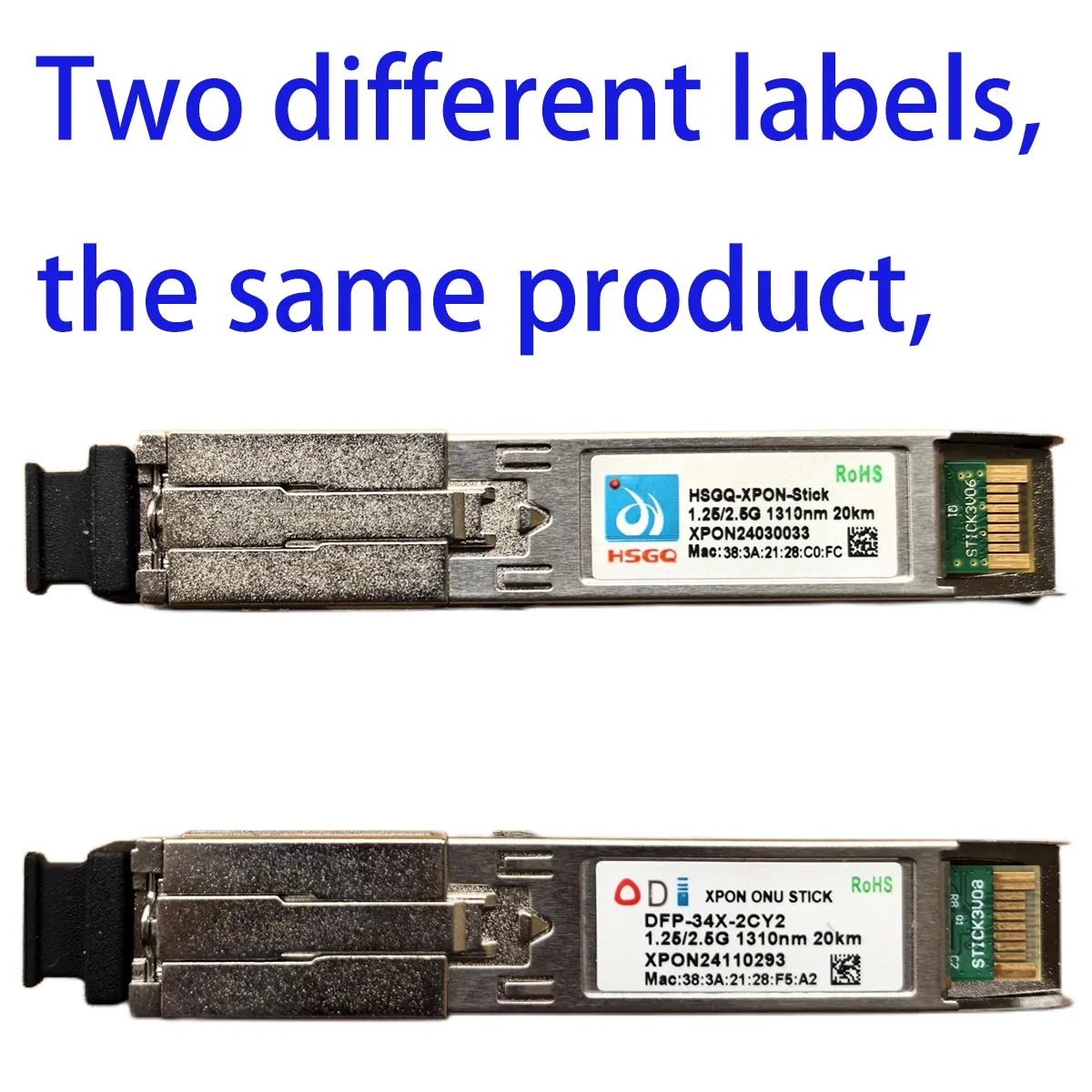 HSGQ-XPON-STICK، GPON وEPON المتوافق، SFP ONU Stick مع وحدة MAC SC لموصل DDM pon لـ EPON Gpon OLT