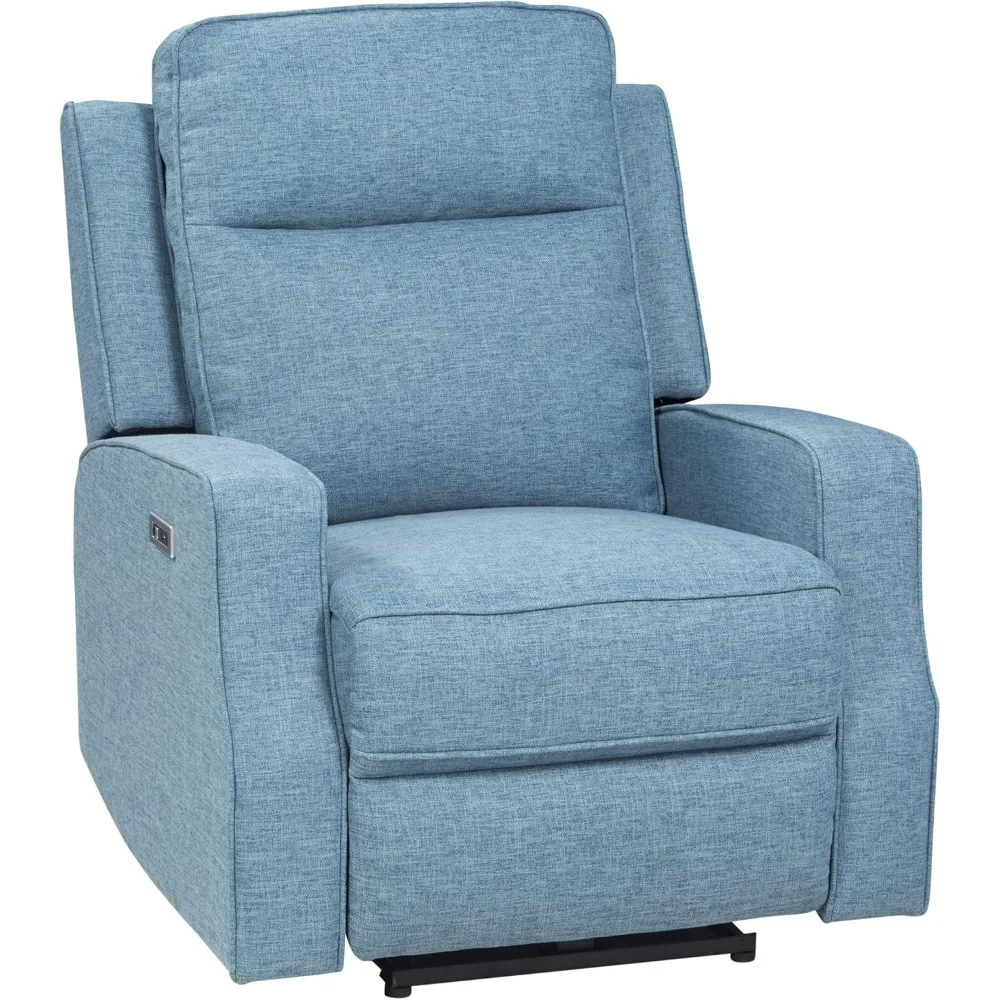 Electric Power Recliner, Wall Hugger Armchair  Sofa Recliner with Linen Upholstered Seat and Retractable Footrest, Blue