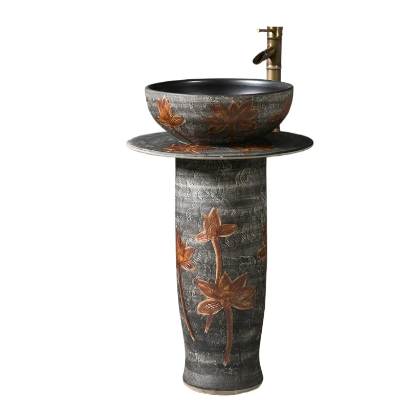 

Chinese ceramic column washbasin retro courtyard washbasin outdoor balcony floor floor pool