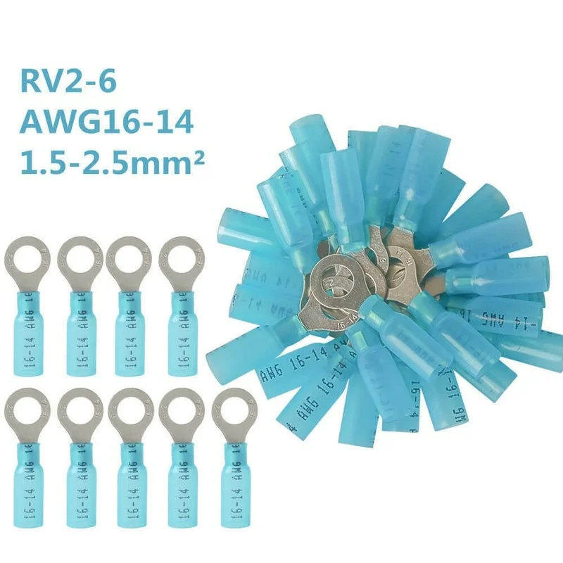 50/100PCS Blue Heat Shrink Wire Crimp Cable Connectors AWG16-14 Heat shrink Insulated Ring Terminals Electric wiring Connector