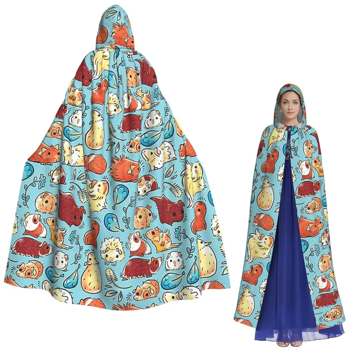 

Синий длинный плащ с капюшоном для морской свинки, средневековый костюм ведьмы, накидка для косплея, Хэллоуин, вечеринка для взрослых, унисекс