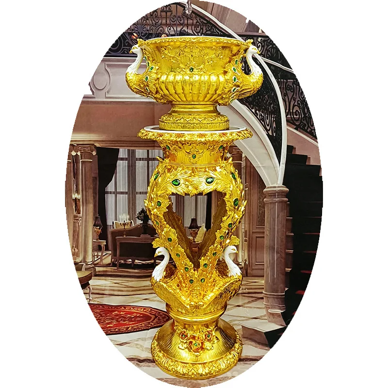 Roman column floor-to-ceiling large vase flower pot flower arrangement ornament peacock electroplating
