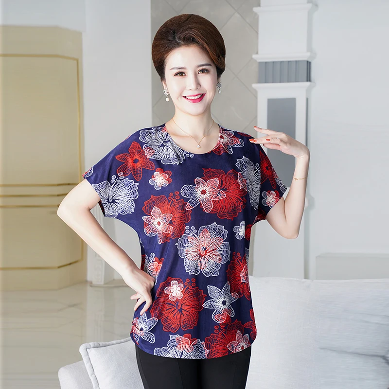 Summer Elegant Woman Blouses with Print Loose Casual Thin Middle-aged Female Shirt 2023 New Short Sleeve Woman Summer Clothes