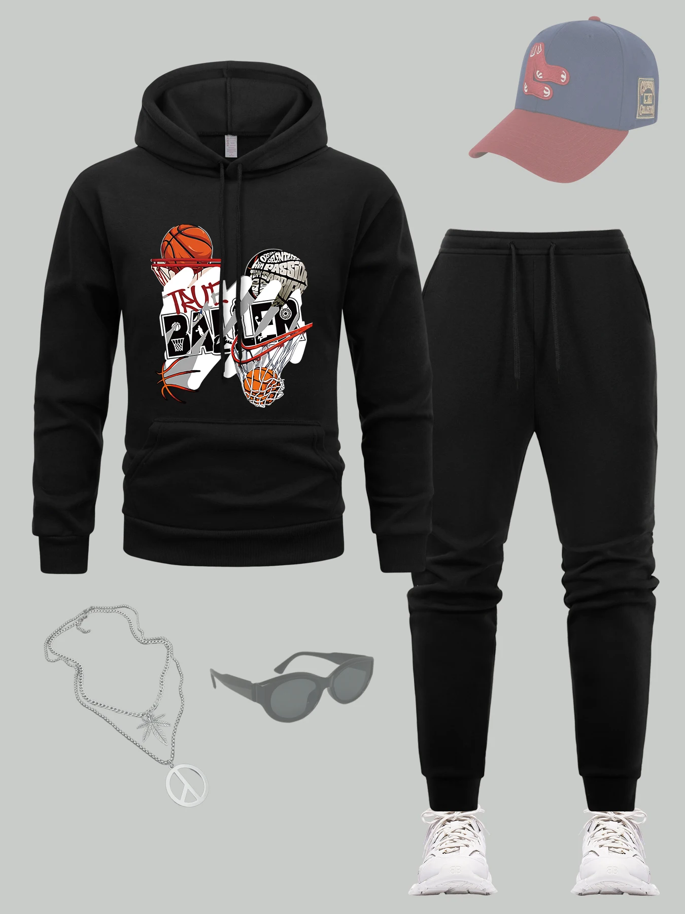 

True Basketball Baller Prints Man Hoodie Set Pocket All-Match Sportswears Casual Sport Sweatpants Men Fleece Autumn Jogging Suit