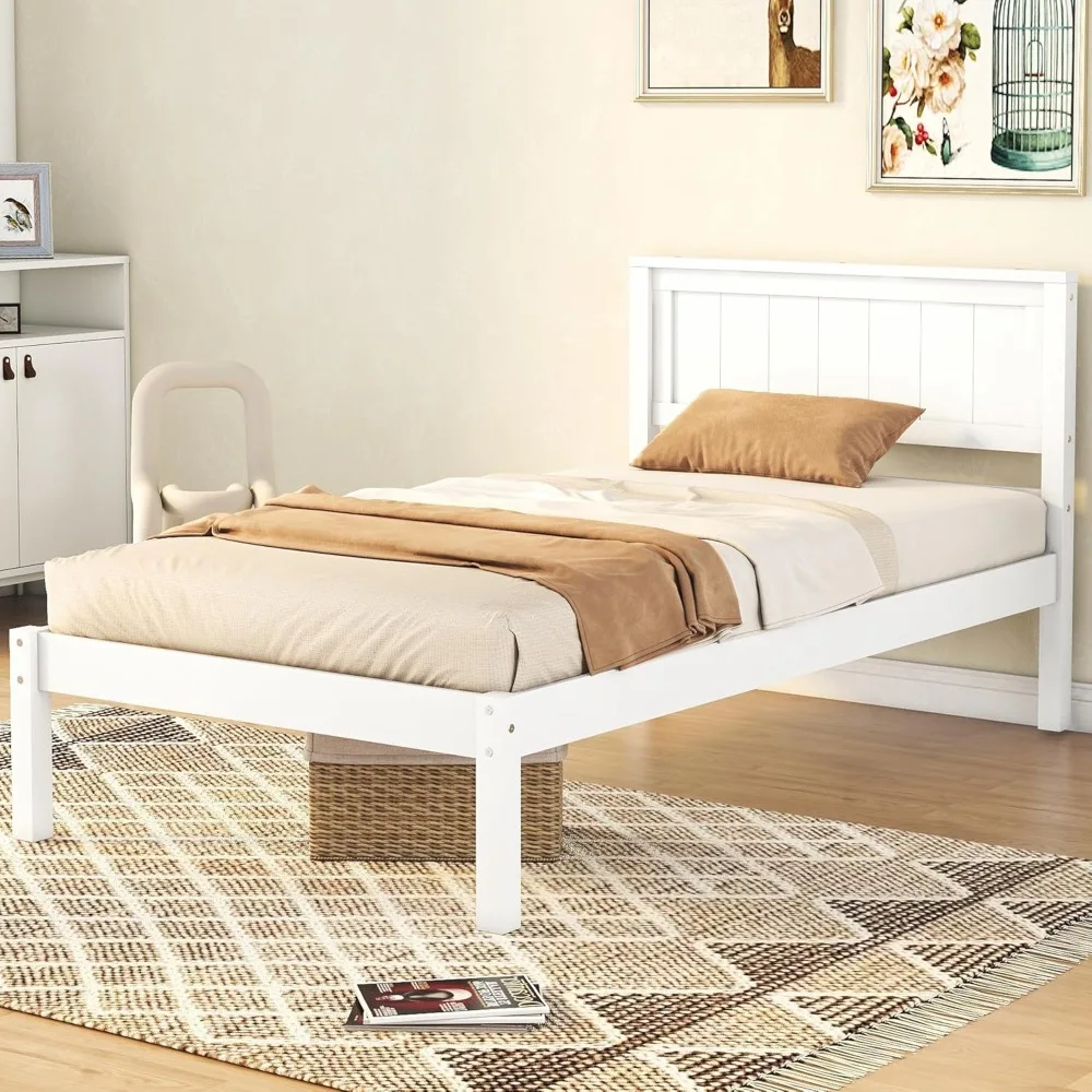 إطار سرير مزدوج بتصميمات Harper & Bright مع لوح أمامي ولوح للقدمين، سرير بمنصة خشبية مزدوجة الحجم مع دعم شرائح خشبية، للأطفال #3