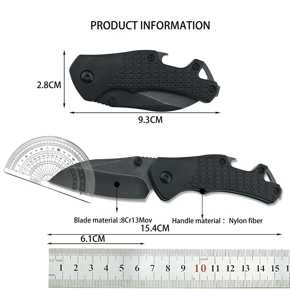 KS 8337 Craze Tactical Pocket Folding Knife BlackWash 8Cr13Mov Tanto Blade Nylon Fiber Handle with Bottle Opener Edc Tool