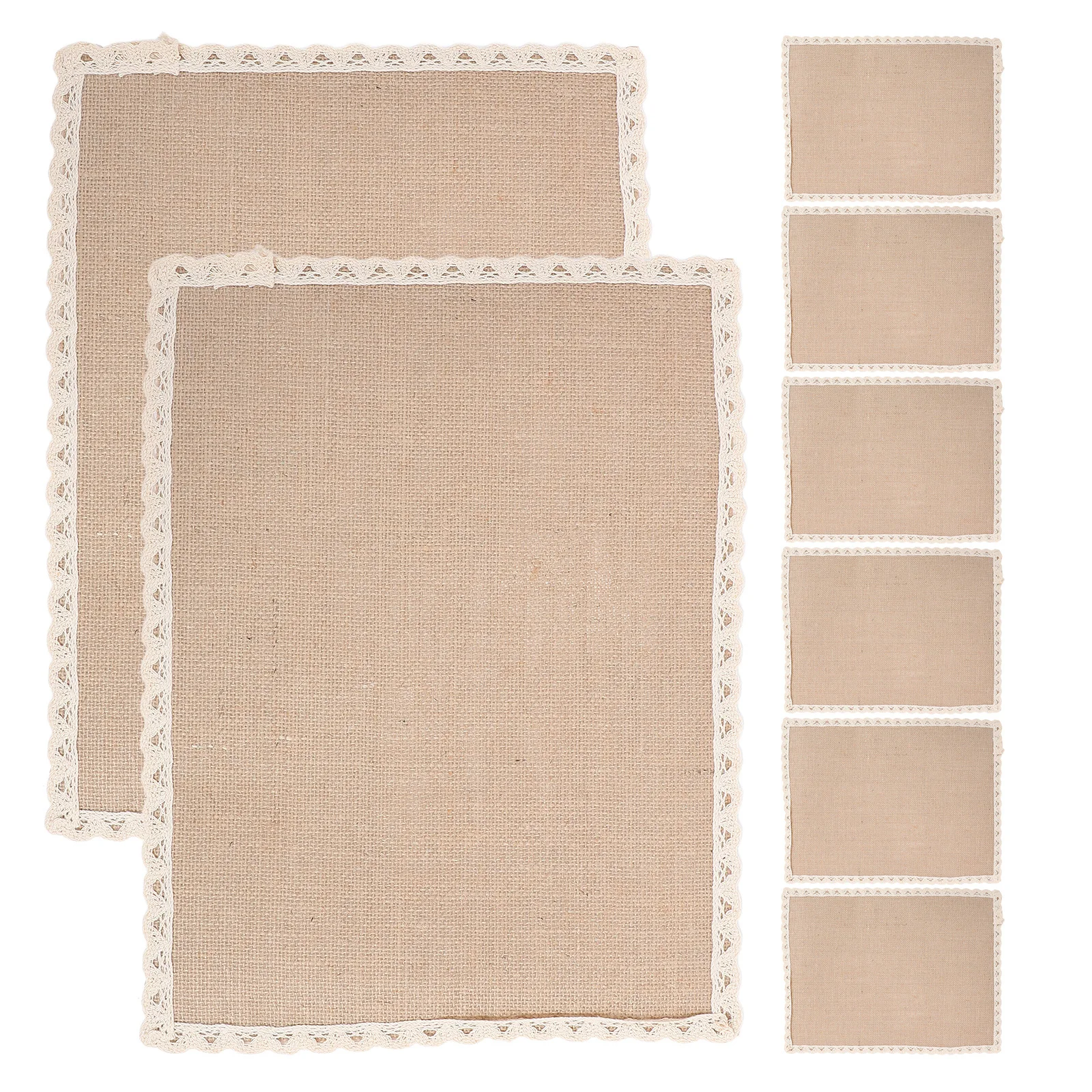 

8Pcs Jute Placemats 30x40cm Rectangular Lace Trim Dining Table Mats Kitchen Party Decor Placemats for Round Table