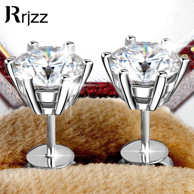 

Rrjzz 0.5ct-3ct D-Color Brilliant Round Cut Lab Created Moissanite Earrings GRA 14K Gold Plated Stud Earring for Men Women Gift