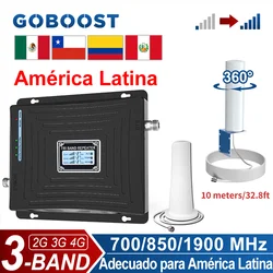 GOBOOST 3 Band Cellular Signal Amplifier 2G 3G 4G LTE GSM Network Signal Repeater 700 B28 8501900 MHz Cellphone Signal Booster