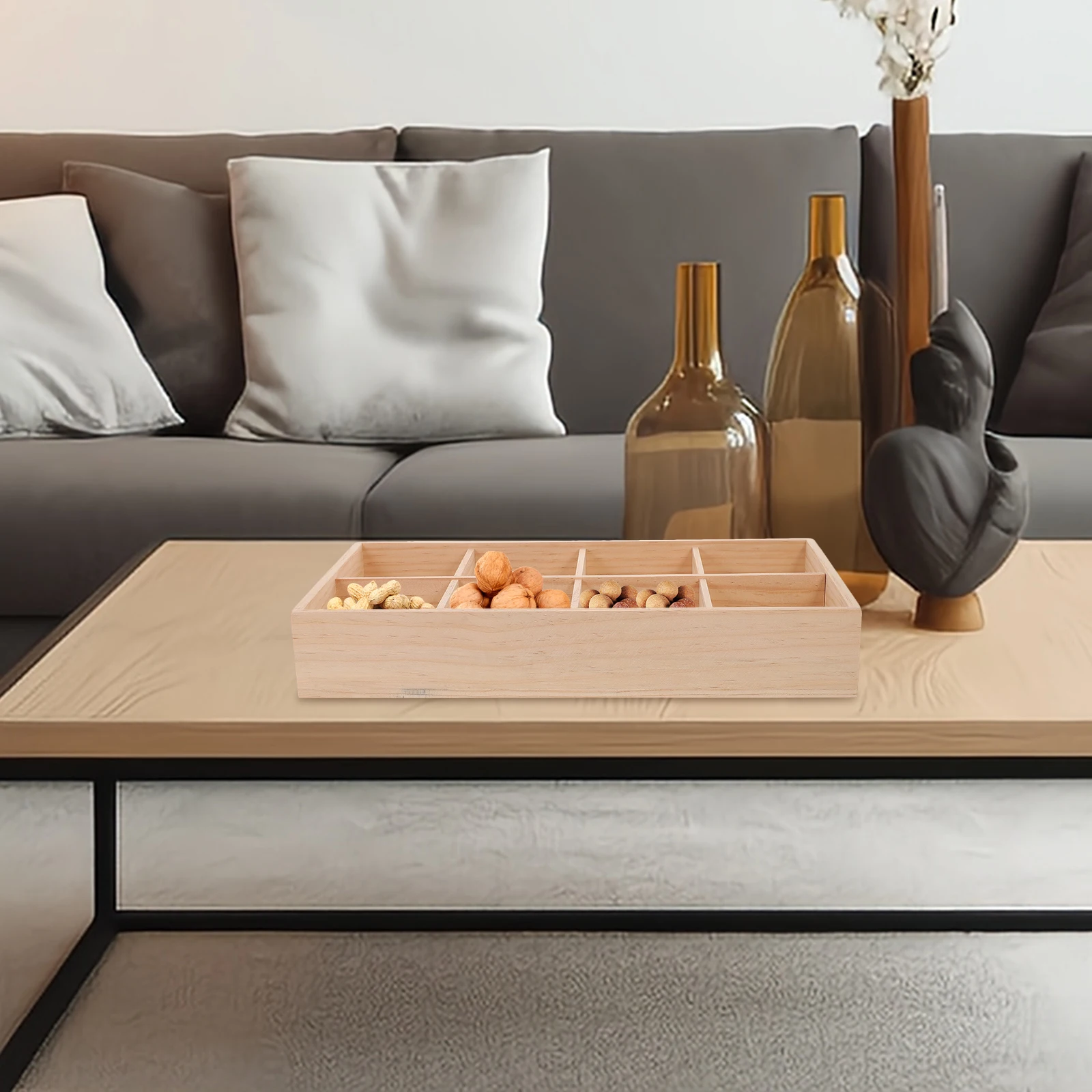 

1pc 4-Compartment Wooden Snack Box Fruit Storage Case Dried Food Serving Tray Desktop Organizer Compartment Storage Box