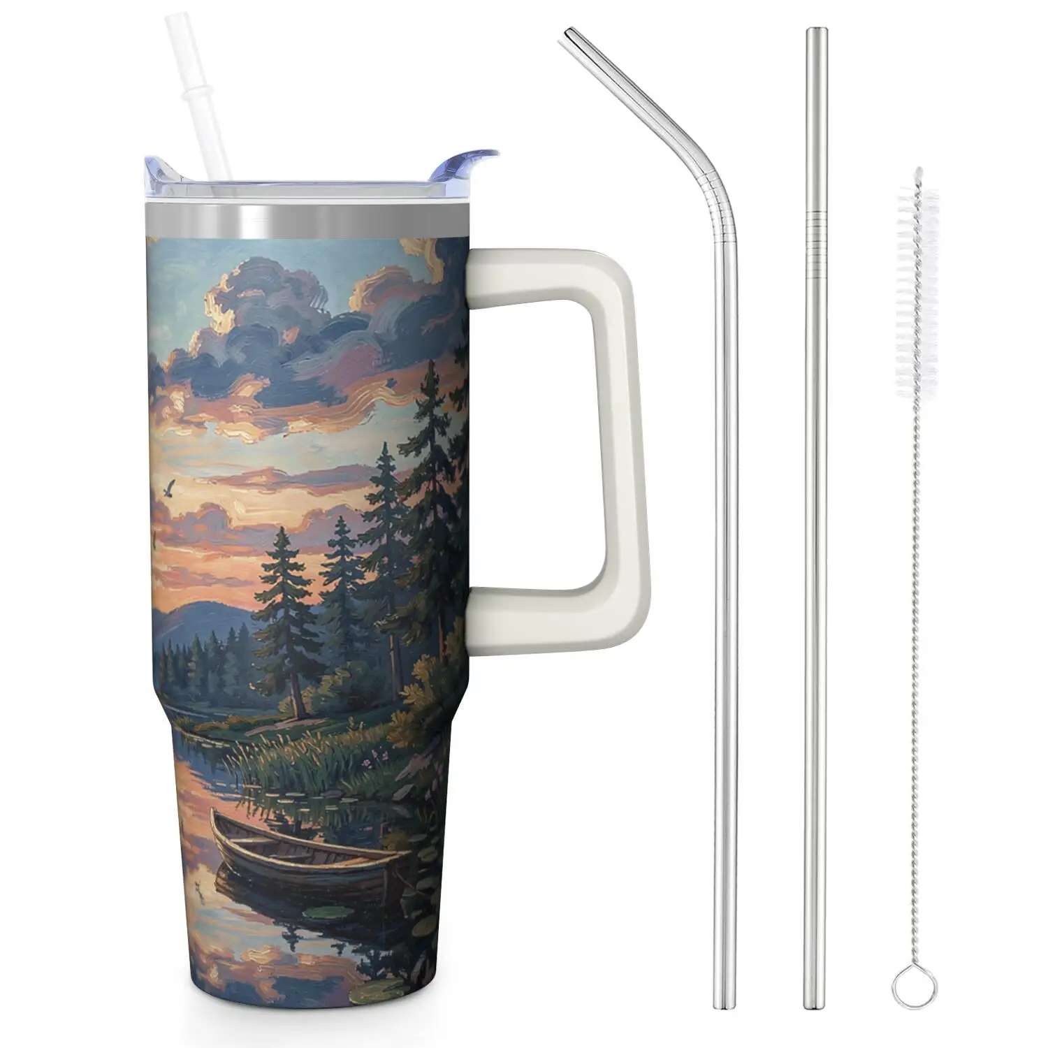0506Youhua 30Oz Handle with Straw, Convenient And Portable to Carry, Reusable, Suitable for Sports And Leisure Activities. The Entire Structure Is Made of Stainless Steel