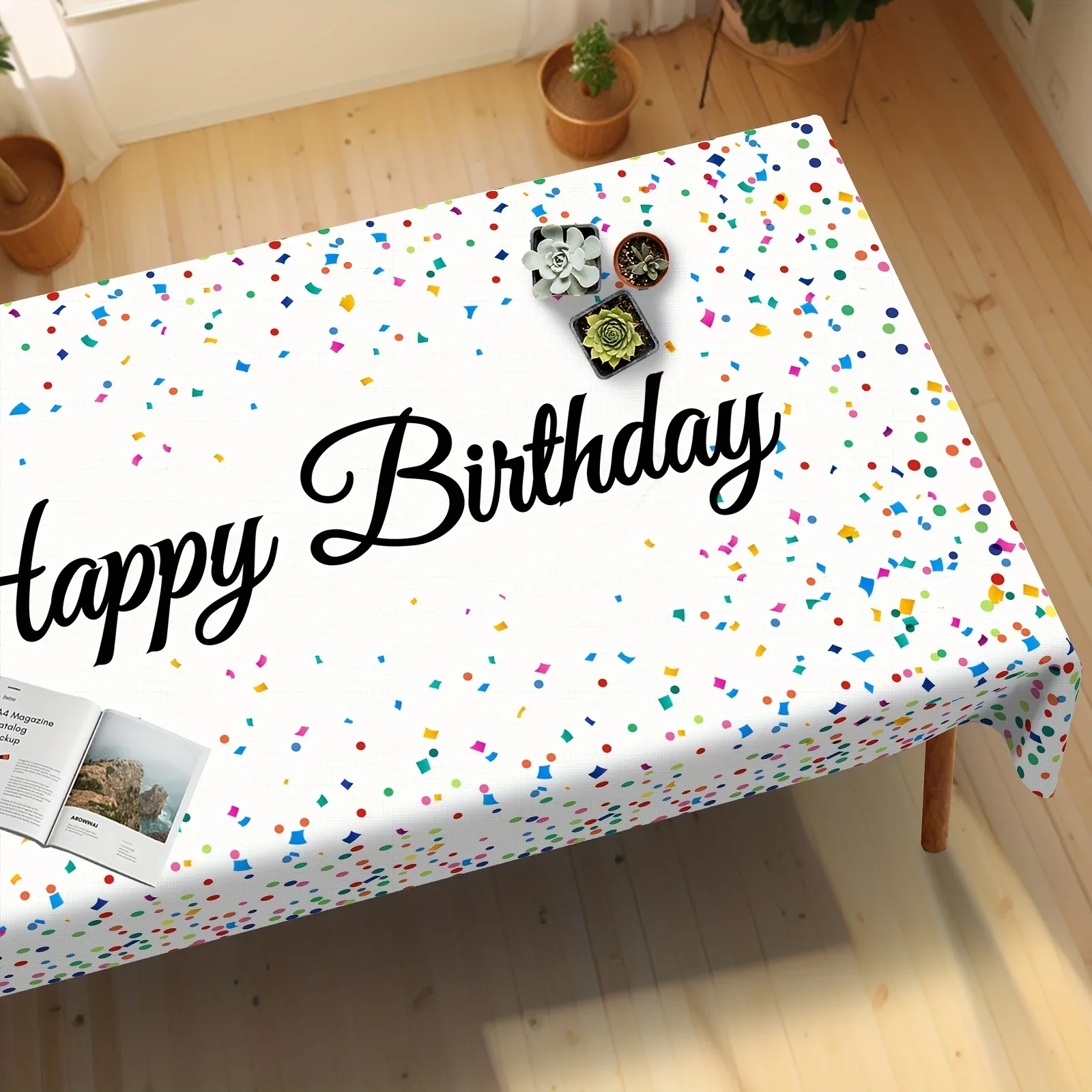 1 rectangular tablecloth, birthday party tablecloth, colorful dot tablecloth, celebration tableclothxzj