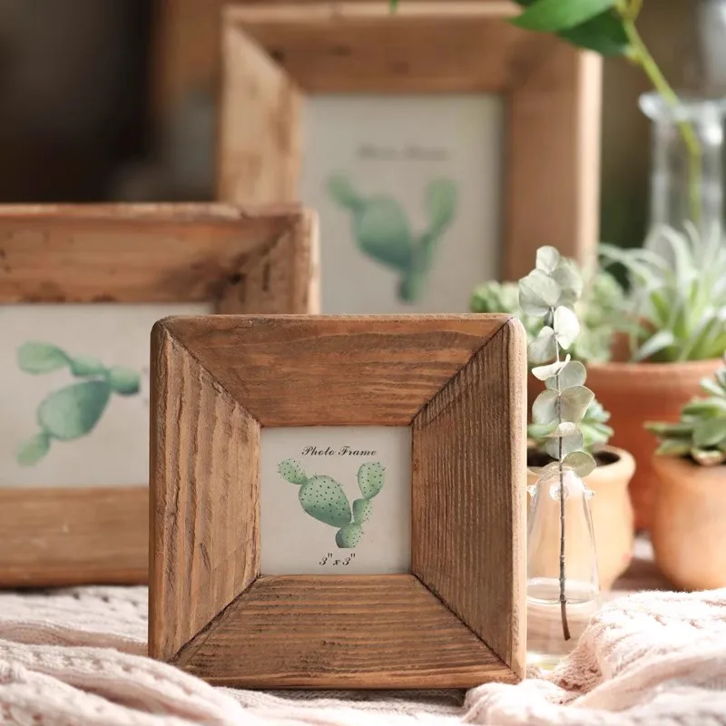 Rustic Style Wooden Artistic Atmosphere Picture Frame 3 Inch/6 Inch/7 Inch Solid Wood Photo Frame Display for Living Room
