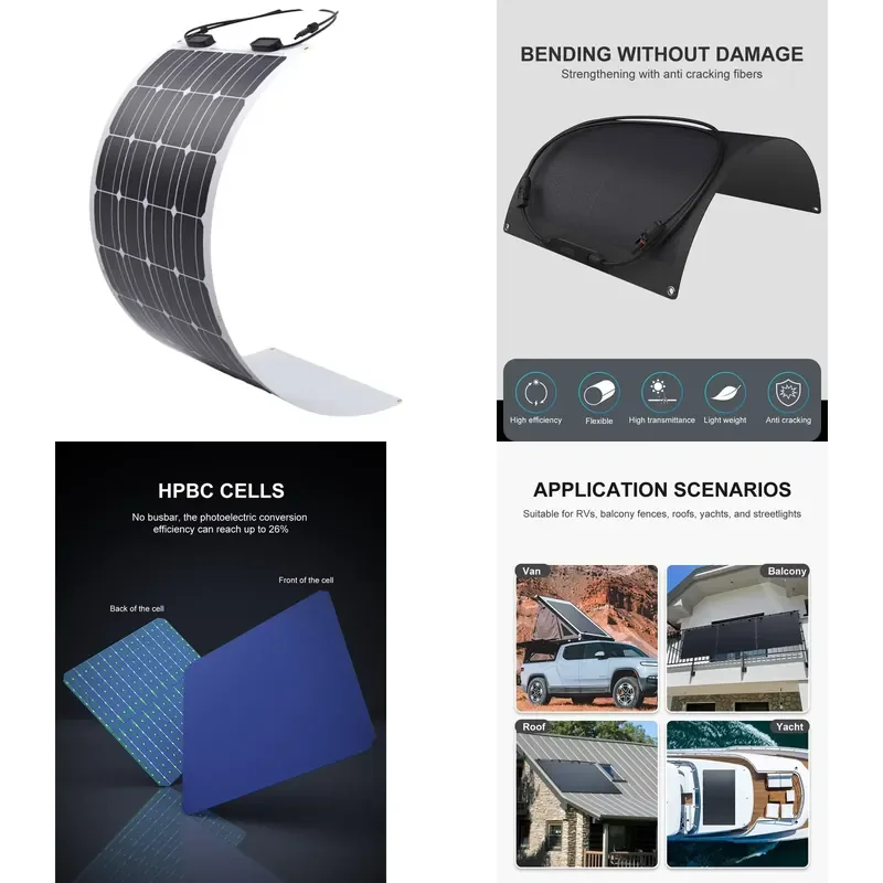 Walkable AntiSlip 300W HPBC Flexible ETFE Solar Panel 23% Efficiency All Black Design RV Roof Outdoor Vehicle Application