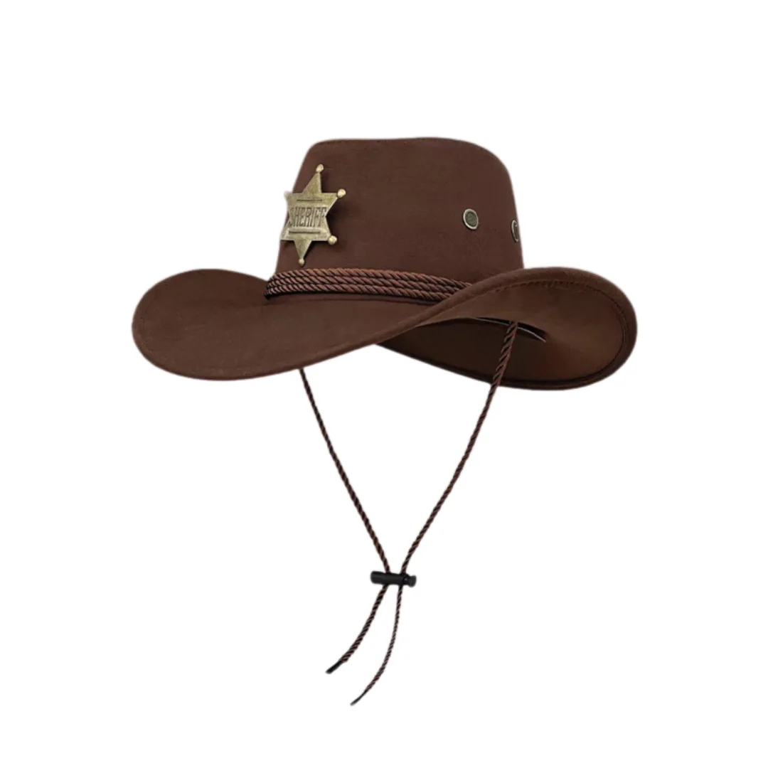 Wide Brim Cowboy Hat Sun Protective Chin Cord Cowboy Hat Suede Western Hat Semi Handmade For Camping Outdoor Travel Theme