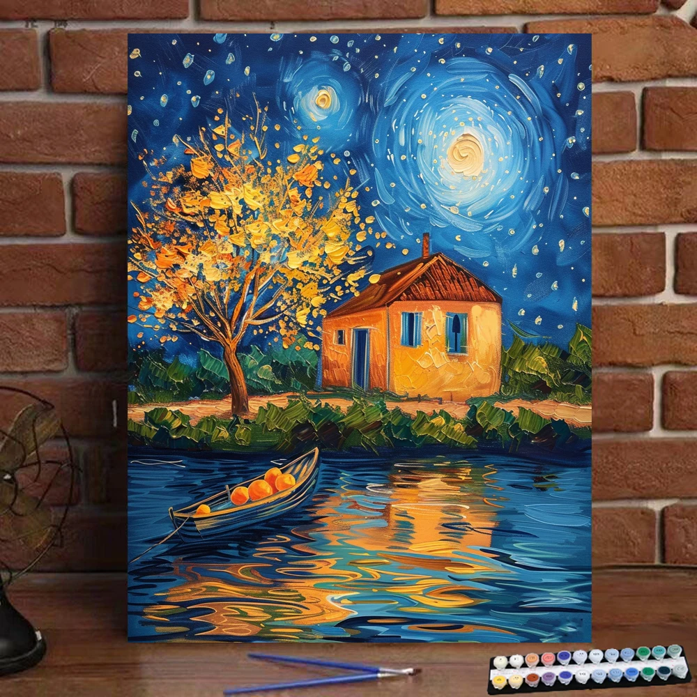 Painting by Numbers House under the stars Art Culture Digital Painting Handmade Adult Children Gift Wall Decoration Dig