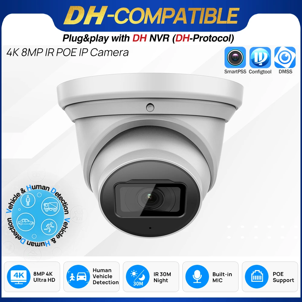 8MP IR Wizsense IP Camera Built-in Mic SD Card SMD Plus Security CCTV Surveillance Network Cameras