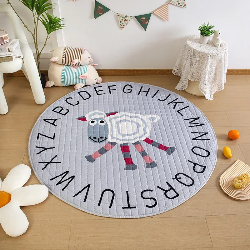 Soft Cotton Baby Crawling Pad Cartoon Round Carpet For Kids Bedroom Sheep Nursery Safety Play Mat For Kids Storage Beach Rug