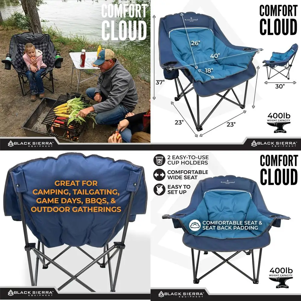 

Увеличенное по размеру кресло XL для кемпинга на открытом воздухе с подстаканниками и сумкой для переноски, выдерживает до 400 фунтов, сверхпрочное, из денима, синего цвета.