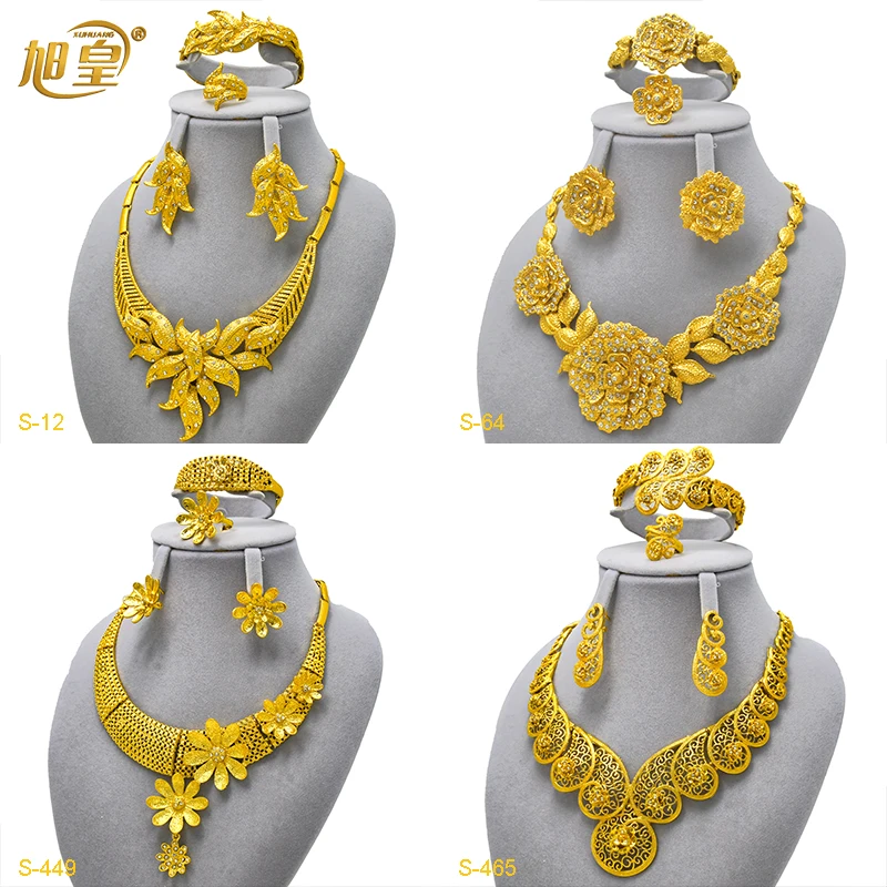 Fashion Dubai 24k Gold Color Necklace Set Women Wedding Party Banquet African Big Pendant Choker Ethiopian Luxury Jewelry Sets