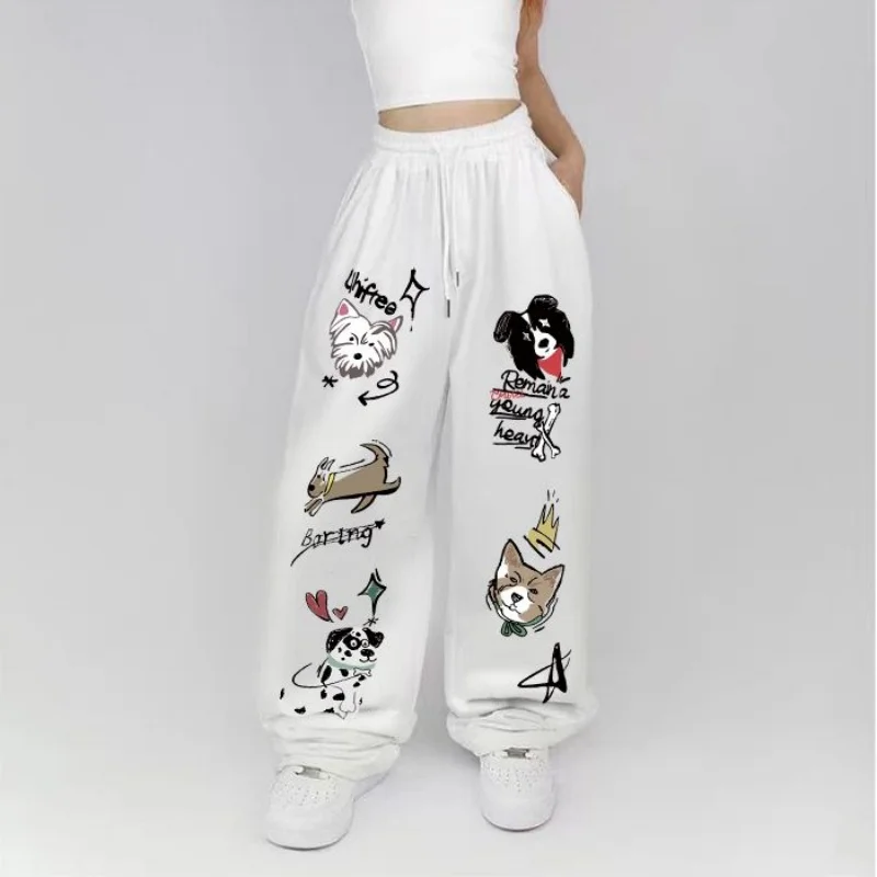 Pantaloni da ballo jazz alla moda carini Pantaloni a gamba larga con graffiti dei cartoni animati Pantaloni sportivi Harajuku Streetwear Pantaloni comodi a vita alta
