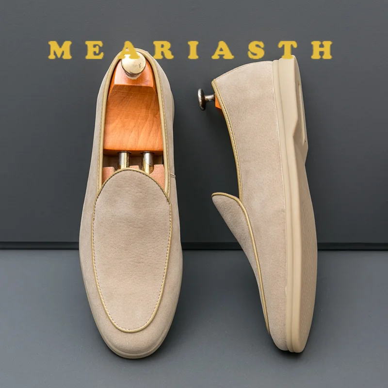 Mocassins en daim de haute qualité pour hommes, chaussures plates simples et décontractées, marque de luxe en cuir Nubuck, chaussures d'extérieur pour fête et mariage, automne
