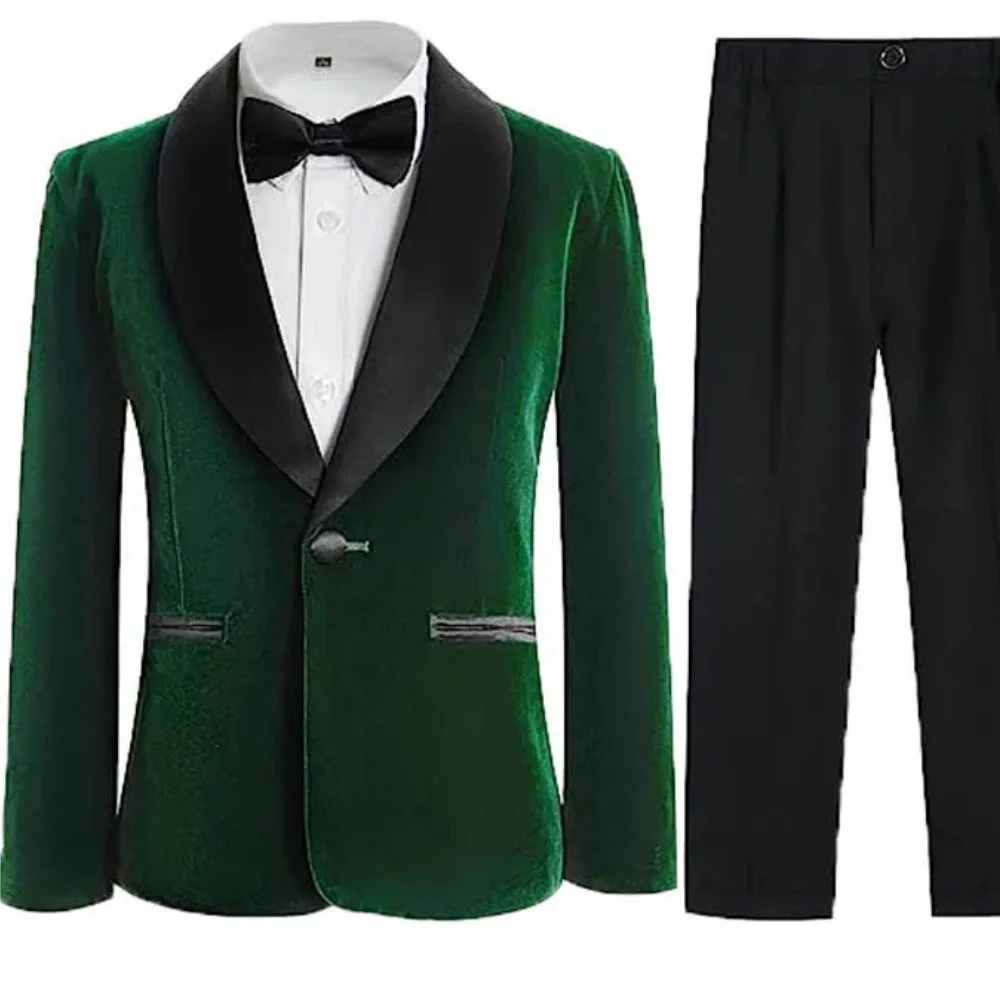 

High Quality Velvet Men Suits Blazer Wedding Groom Outfits Costume Homme Elegant 2 Piece Jacket Pants Male Clothing