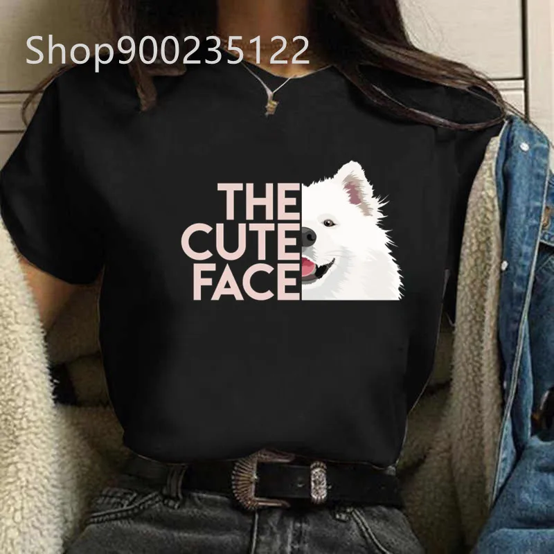 The Cute Face T-shirts Angle Samoyed Ladies Fashion Clothing Short Sleeve Cartoon Clothes Spring Summer Female Tee Graphic Top