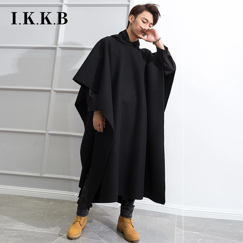 

Spring New Men Retro Cloak Jacket Male Hooded Super Long Knee Outerwear Trend Winter Coat Korean Black Student Hombre Overcoats