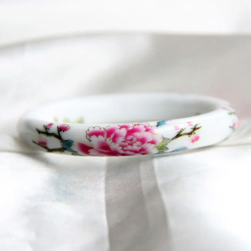 

New Jingdezhen Ceramic Bracelet Fashion Retro Versatile Bracelet with Gold Inscription Peony Bracelet Hanfu Accessories