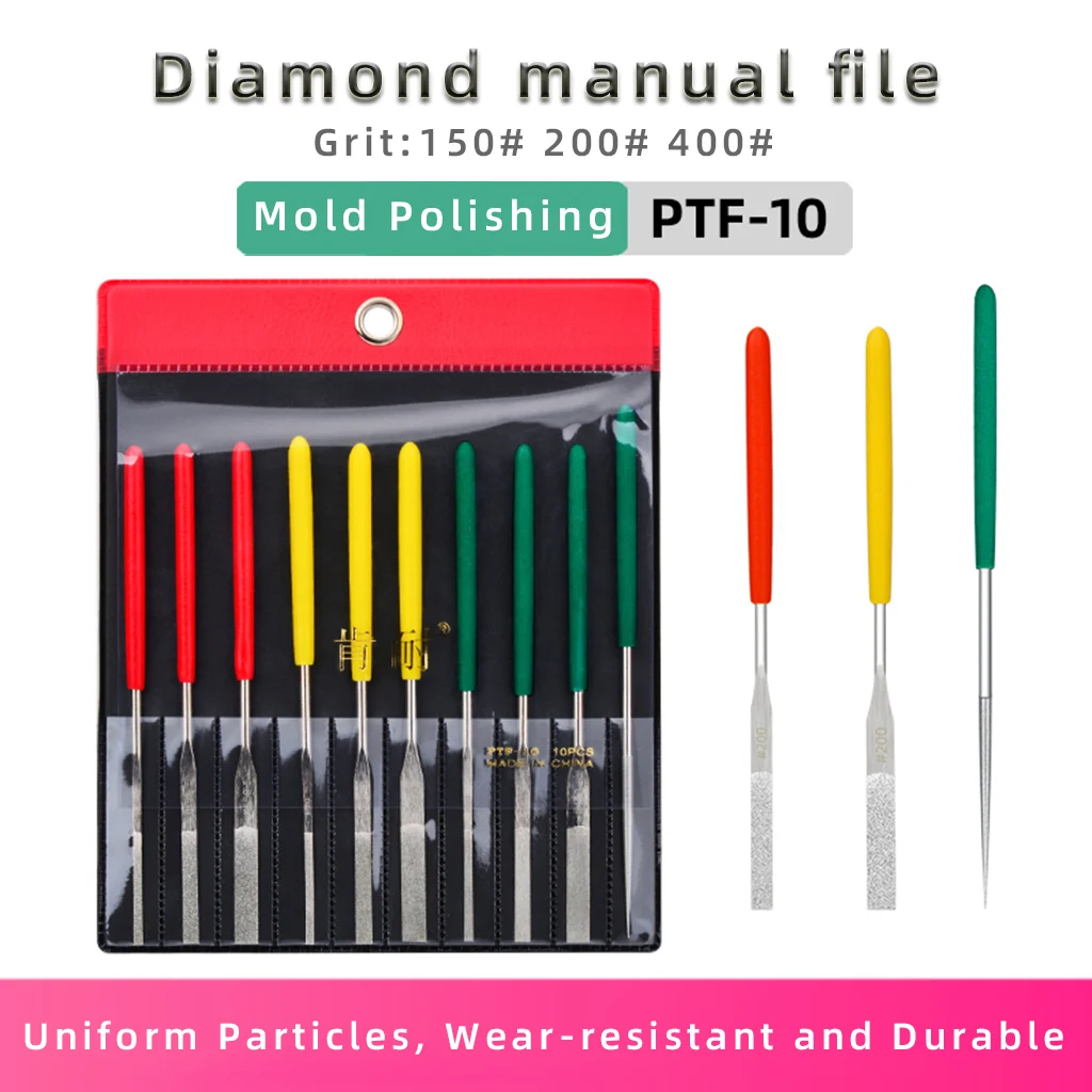 10 Pcs 150# 200# 400# Diamond Hand Assorted Files Set For Rough Grinding And Fine Finishing Mold PTF-10 DIY Trimming Tools