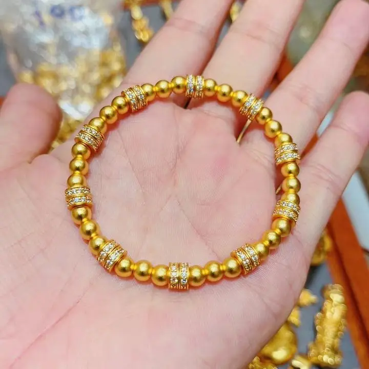 AU999 gold point diamond running ring bead bracelet for women, fashionable and simple 24K real gold transfer bead bracelet brace