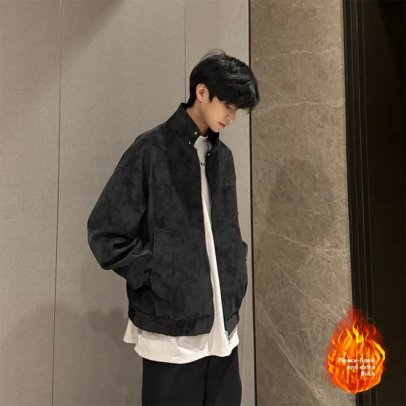 Easu NO LOGO FLUS Autumn Winter Dyed Leather Jaet Cotton Vest Fce Lined Warm Retro American Sle Youth Outerwear