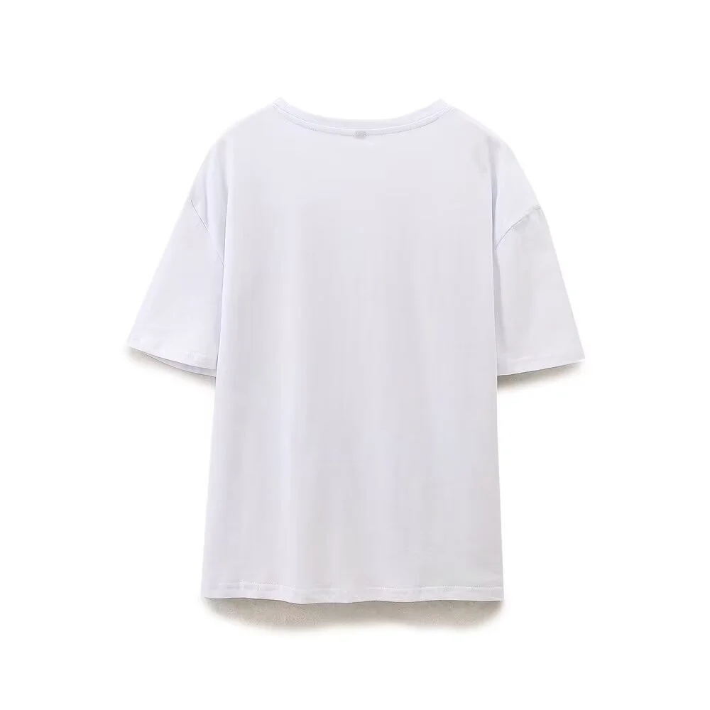 女性用ラウンドネックTシャツ,プリント,カジュアル,多用途,新製品,ファッショナブル,夏,2024