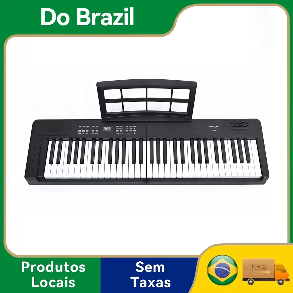 Piano dobrável com 61 teclas, teclado eletrônico portátil para iniciantes, inclui suporte para partituras, bolsa, fones de ouvido