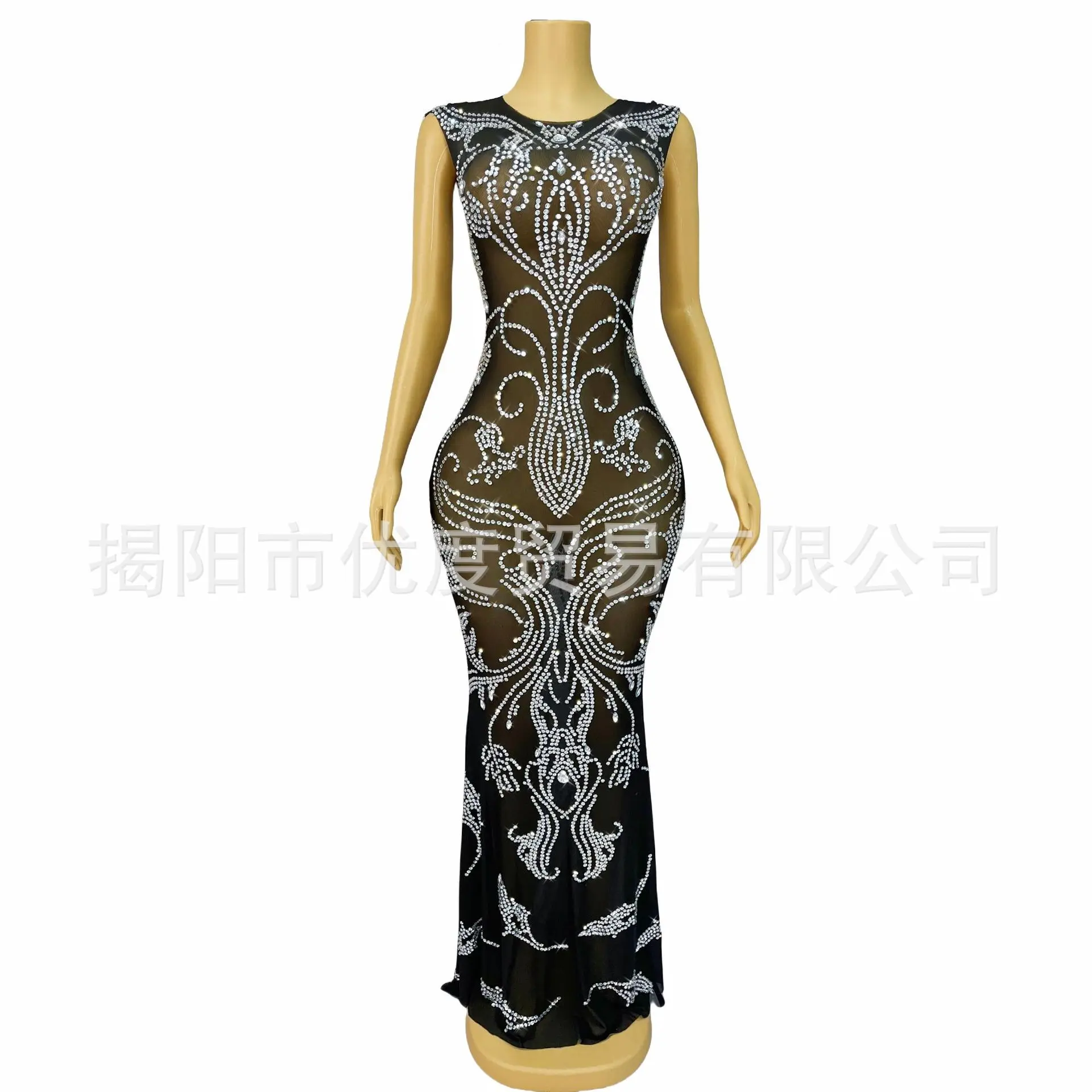 Personalized Slim Fit Heavy Industry Rhinestones Premium Pattern Black Dress Cocktail Party Performance Party Dress Partykleider