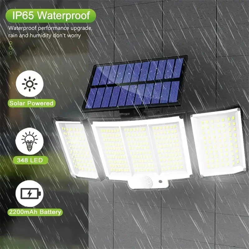 Solar Outdoor Lights with Remotes, 348LEDs Motion Sensor Wall Lights Waterproof, LED Outside Solar Powered Security Flood Light