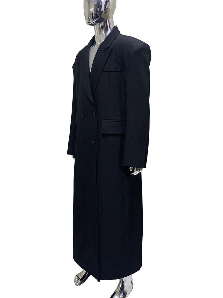 

Spring Autumn Extra Long Oversized Black Trench Coat Men Shoulder Pads Double Breasted Luxury European Fashion Overcoat 2025